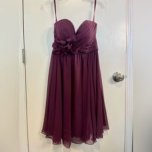 Sweetheart Chiffon Mori Lee Dress with Flower Detail, Eggplant